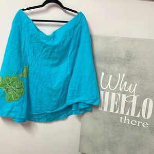 24W Fun, flirty teal and lime linen skirt